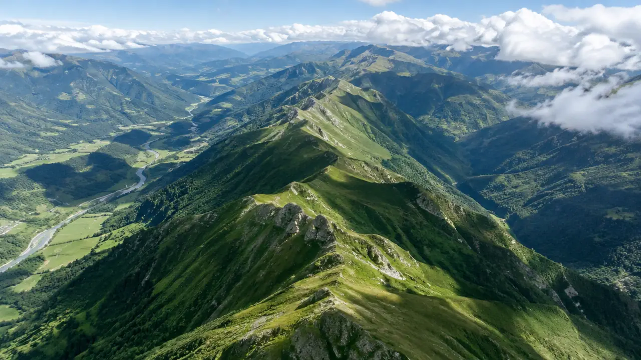 连绵山脊与省界山谷的航拍纯场景