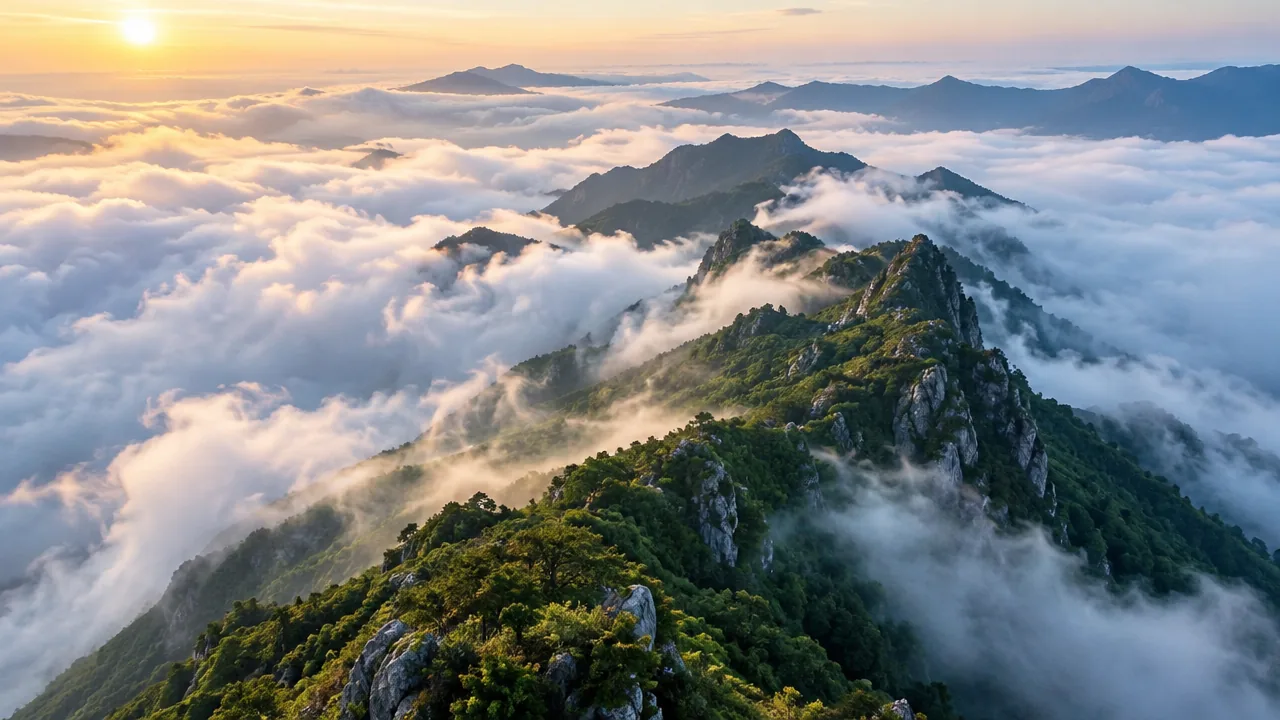山脊线与云海交界的航拍纯场景