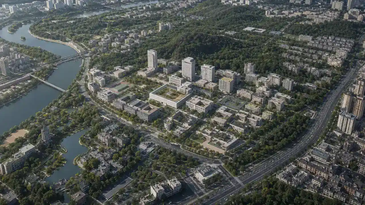河流穿城而过的山地城市航拍