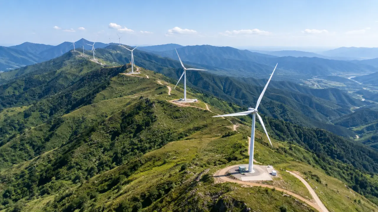 山区风电场与起伏山脊的航拍纯场景