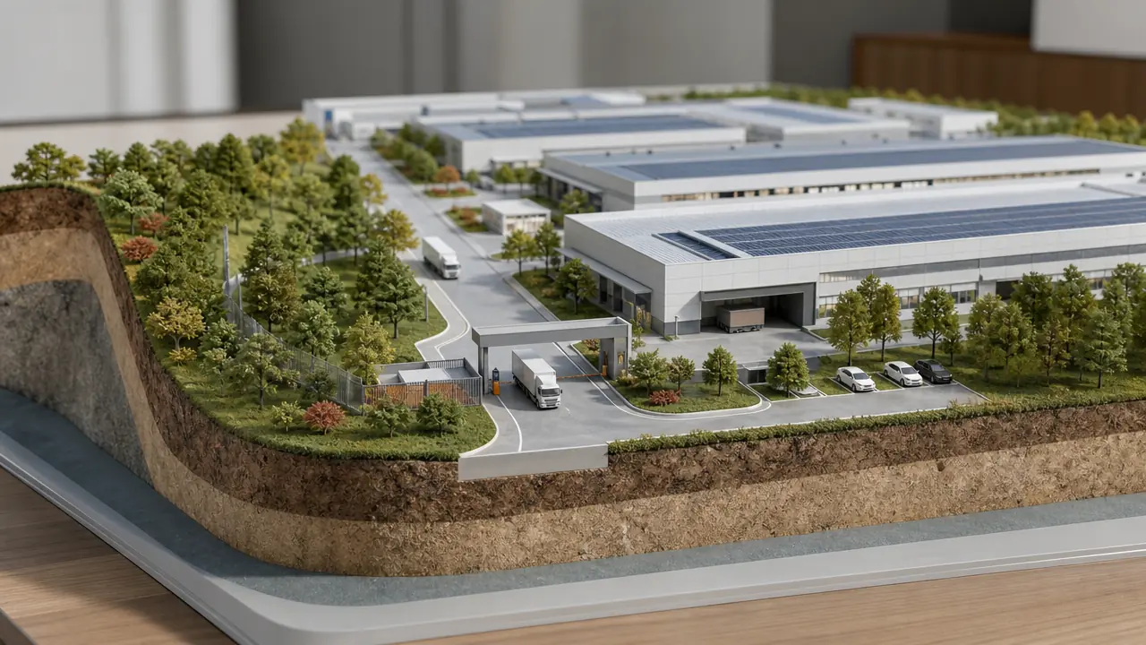 工业厂区建筑与绿化的实体模型