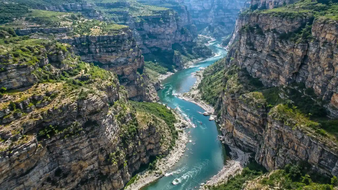 山地峡谷起伏地貌的航拍纯场景