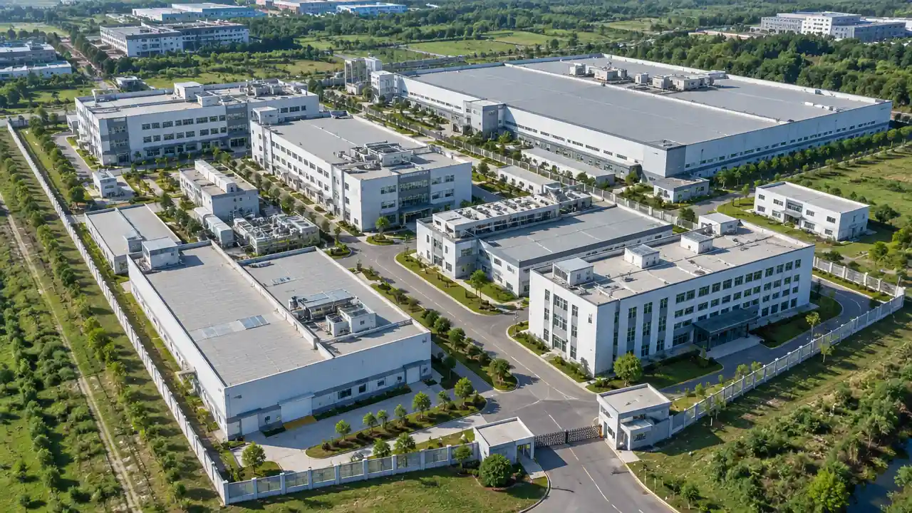 成片厂房与仓储建筑的园区航拍