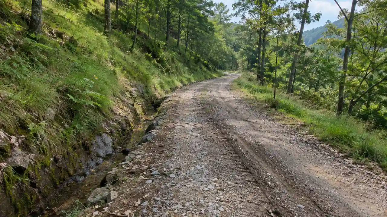 山坡碎石土路与裸露坡面
