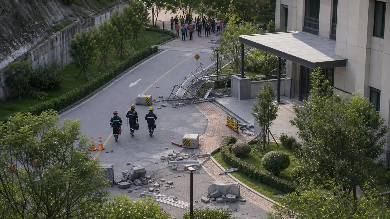 街道路面上的作业人员与散落物