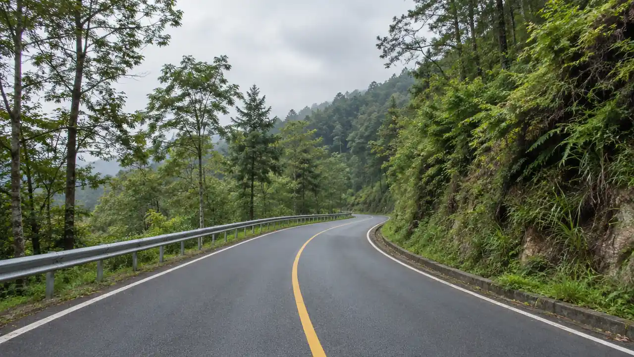 山区高速公路弯道与护栏