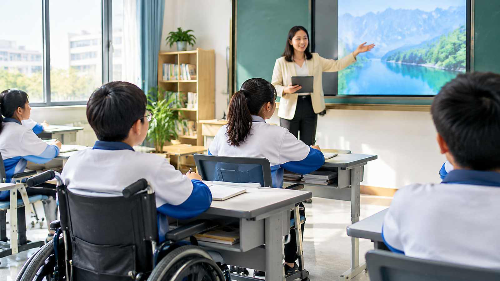 无障碍教学业务现场的横向纪实构图，用于交代数据来源环境