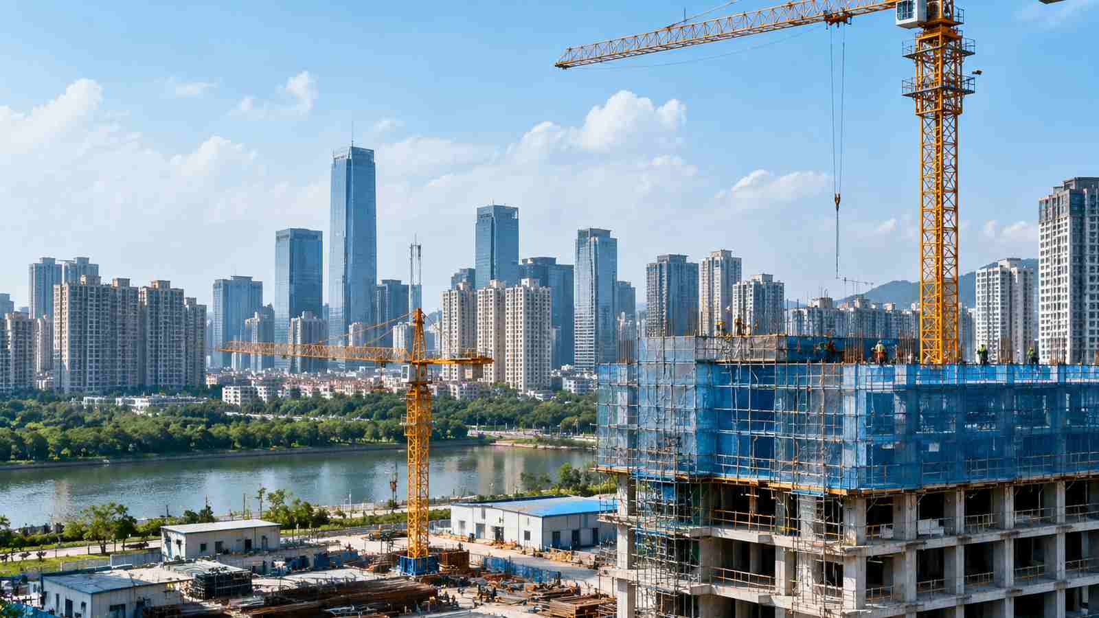 城市与建筑房地产业务现场的横向纪实构图，用于交代数据来源环境