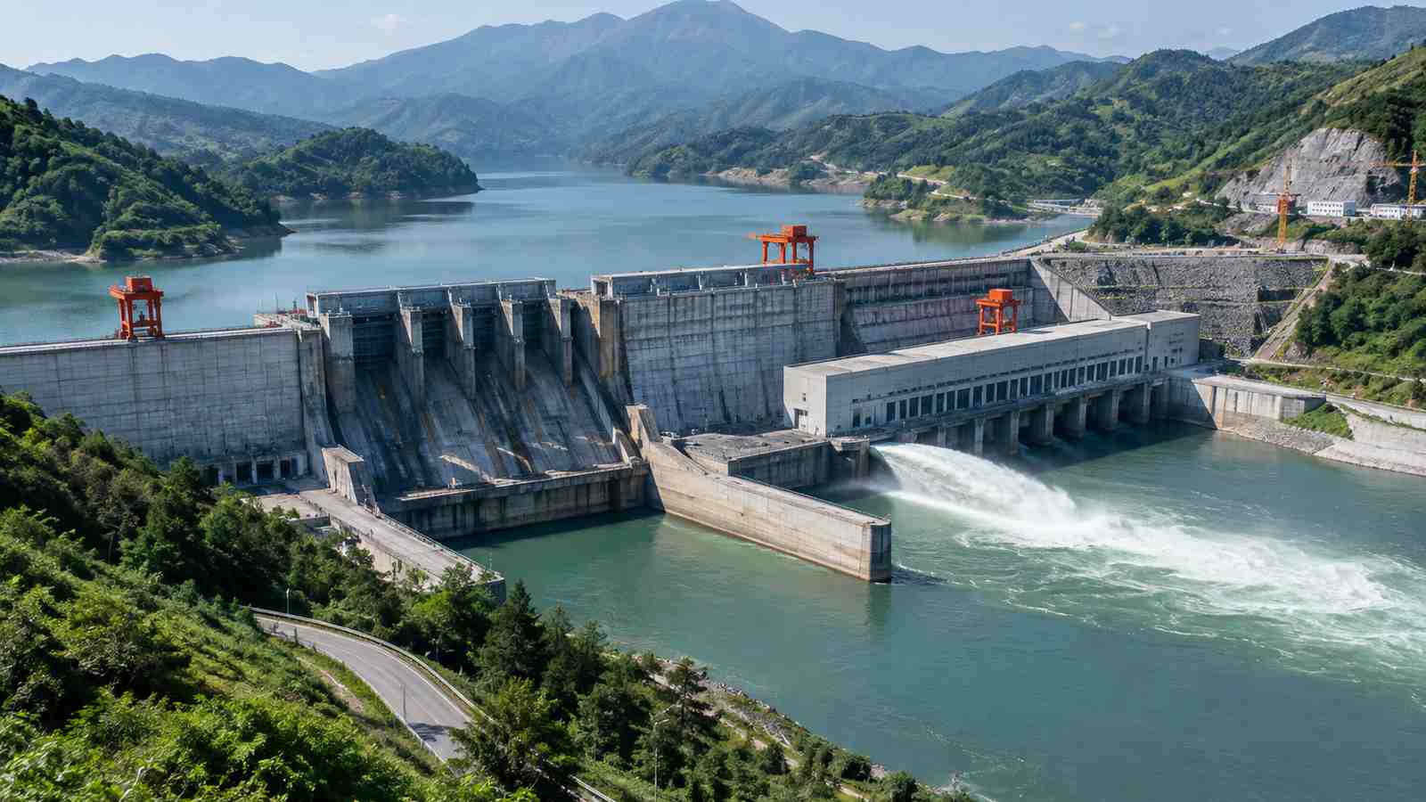 水利项目管控业务现场的横向纪实构图，用于交代数据来源环境