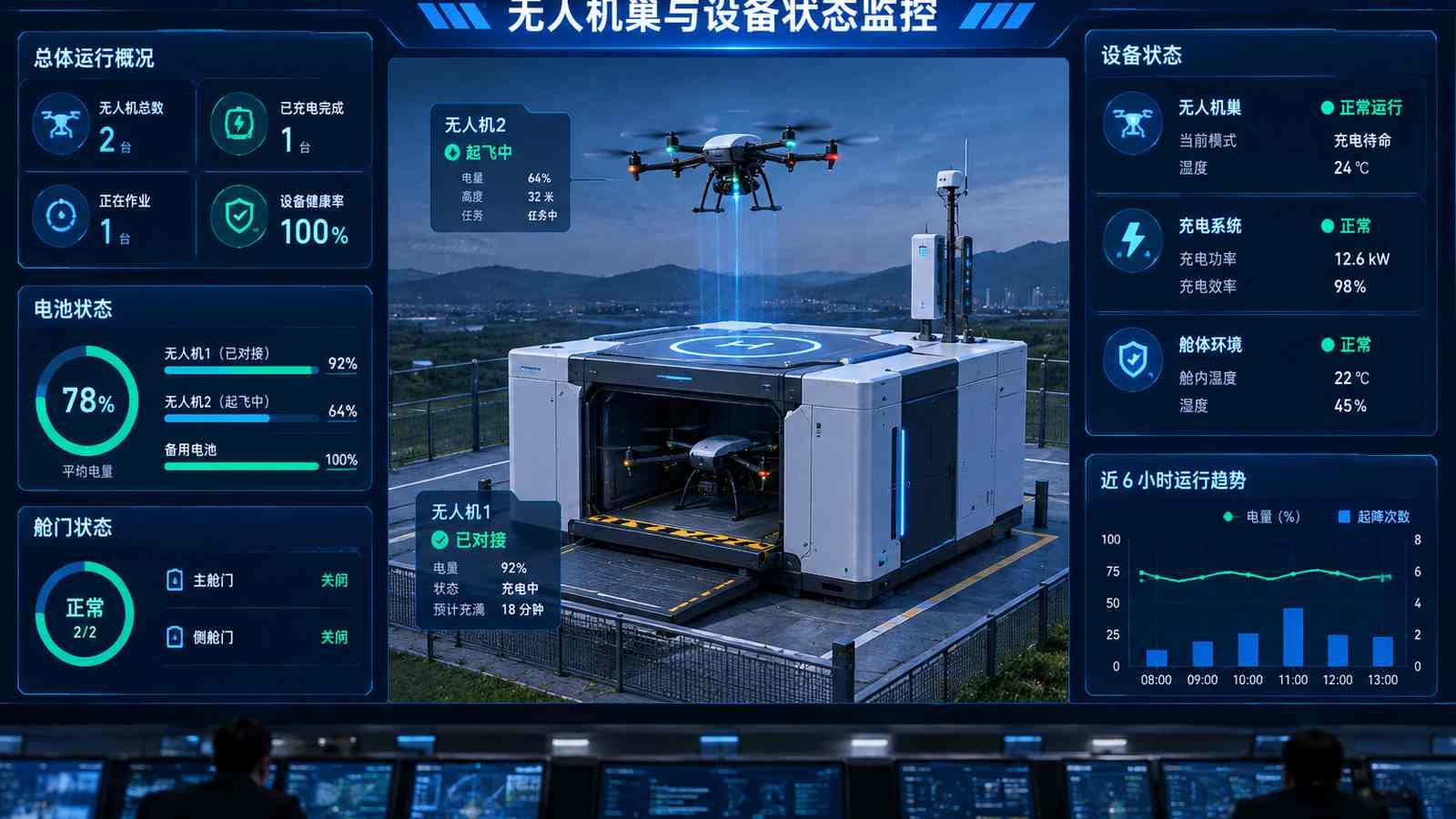 机巢运维相关场景与数据应用示意图（图库素材，非真实项目界面）
