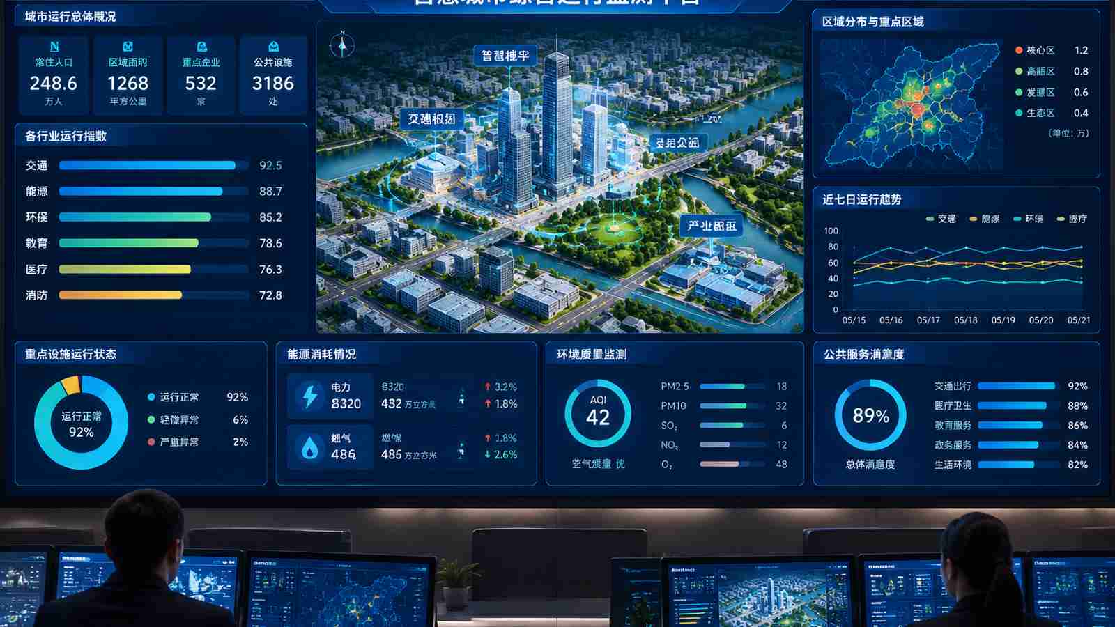 竞赛工具行业可视化大屏示意图，含三维模型与大屏标题、指标文字，为概念示意，不代表真实软件界面或真实数据