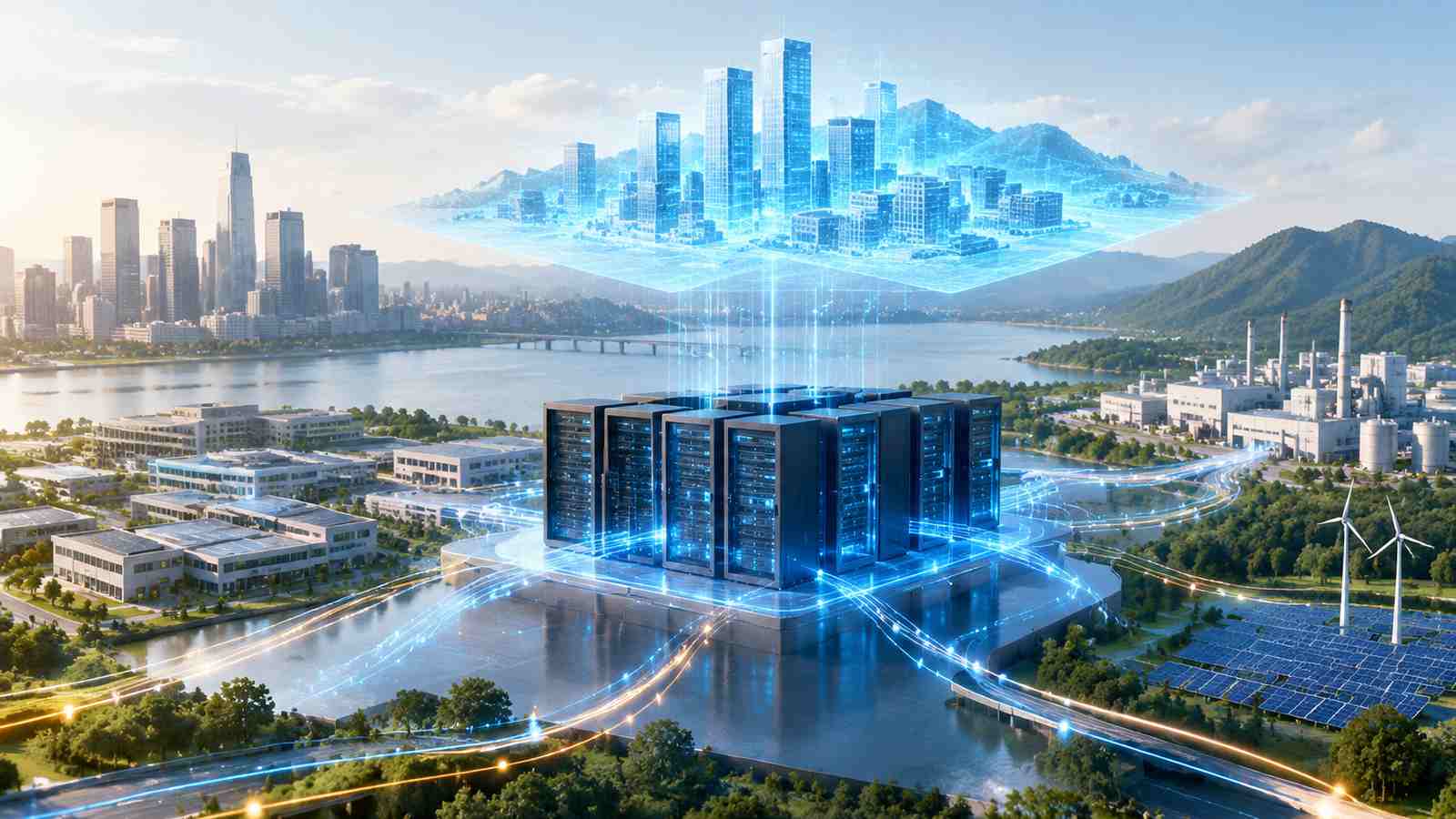 数据可视化与数字孪生能力的概念插图，非真实软件界面截图