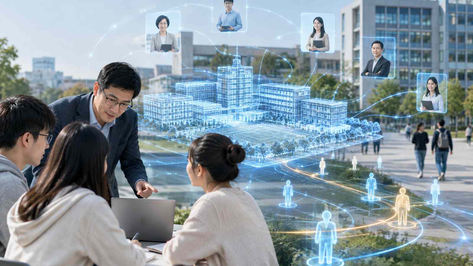 数据可视化与数字孪生能力的概念插图，非真实软件界面截图