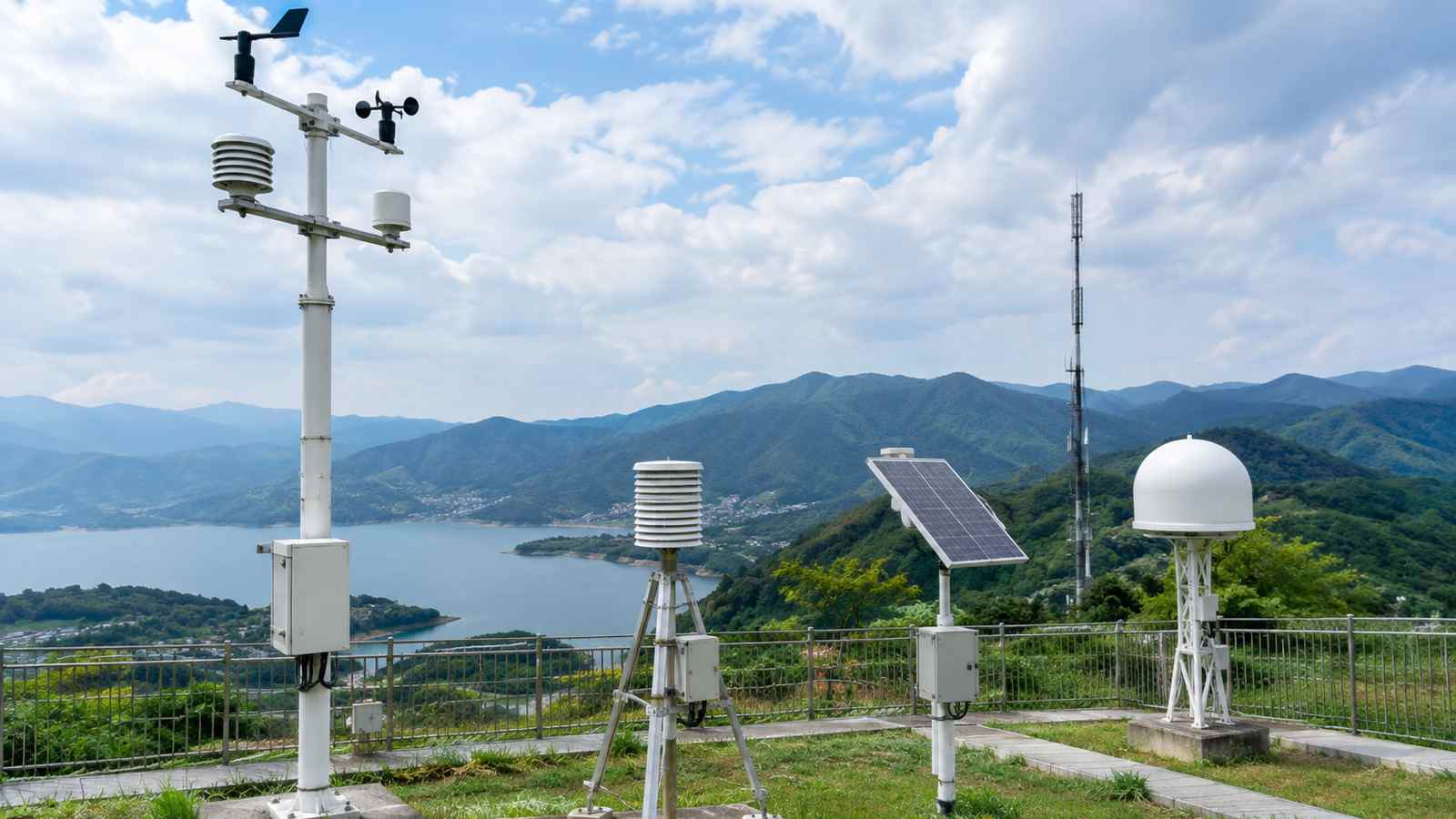 气象监测业务现场的横向纪实构图，用于交代数据来源环境
