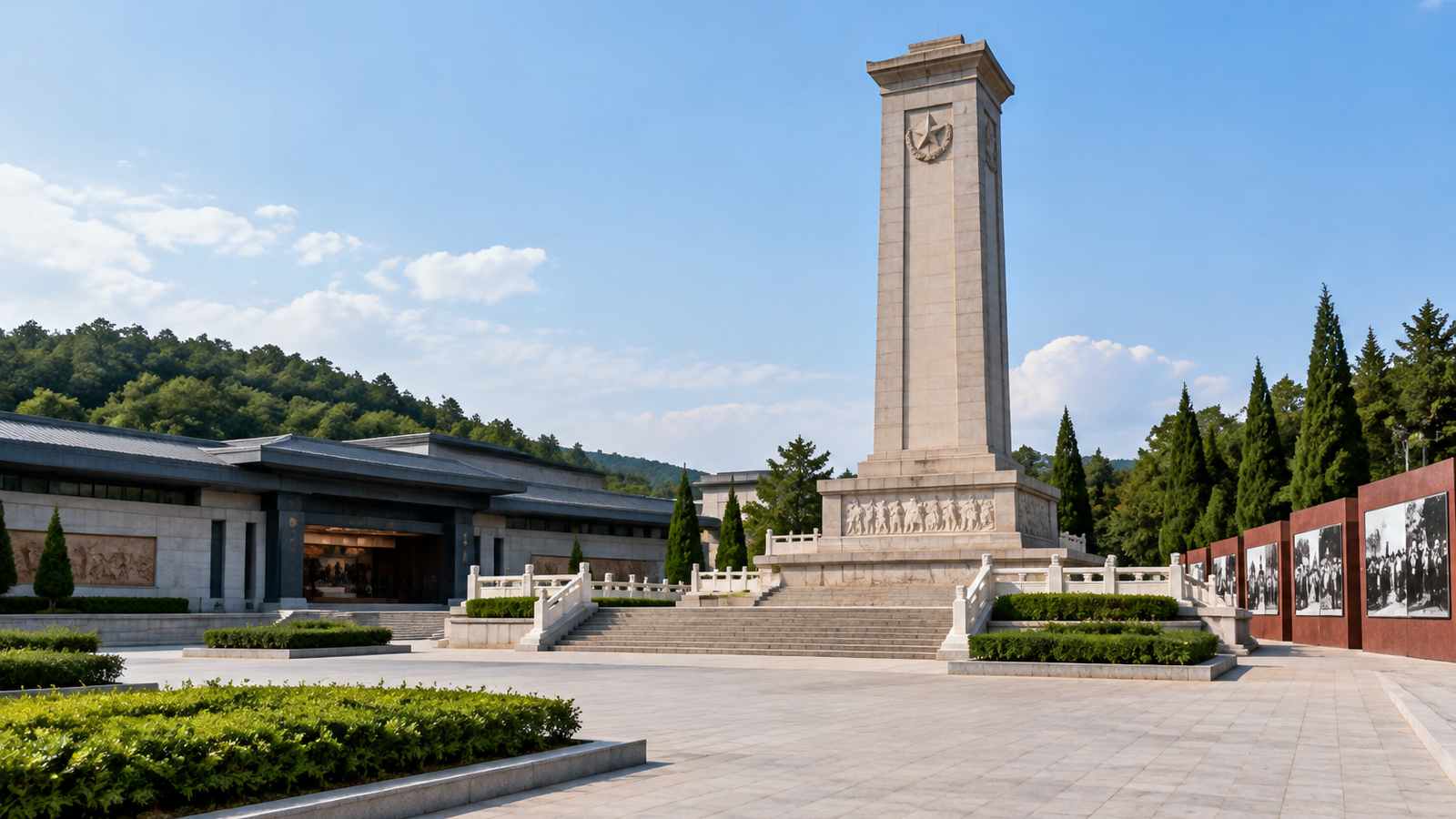 烈士纪念设施展陈业务现场的横向纪实构图，用于交代数据来源环境